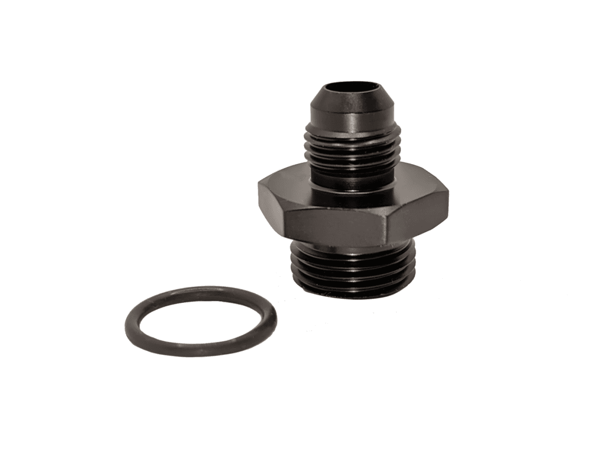 72201 Port Fitting, Reducer, -8AN ORB to -6AN 37 flare